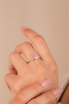 White Finish Pink Zircon Queen Crown Ring In Sterling Silver