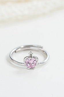 White Finish Pink Zircon Queen Crown Ring In Sterling Silver