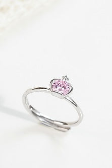 White Finish Pink Zircon Queen Crown Ring In Sterling Silver
