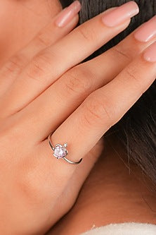 White Finish Pink Zircon Queen Crown Ring In Sterling Silver