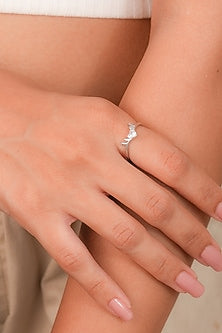 White Finish Zircon Deer Heart Ring In Sterling Silver