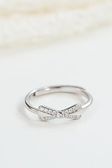White Finish Zircon Knot Ring In Sterling Silver