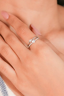 White Finish Zircon Heart Layered Ring In Sterling Silver