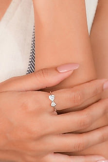 White Finish Zircon Heart Knot Ring In Sterling Silver