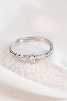 White Finish Zircon Ring In Sterling Silver