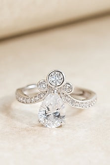 White Finish Zircon Ring In Sterling Silver