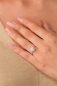 White Finish Zircon Solitaire Ring In Sterling Silver