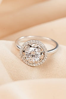 White Finish Zircon Sunshine Ring In Sterling Silver
