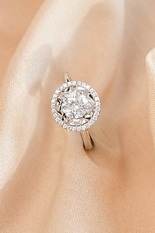 White Finish Zircon Sunshine Ring In Sterling Silver