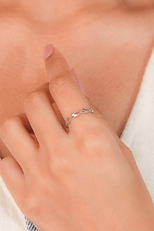 White Finish Zircon Interwaved Ring In Sterling Silver