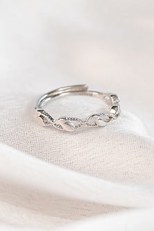 White Finish Zircon Interwaved Ring In Sterling Silver