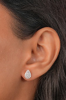 White Finish Zircon Stud Earrings In Sterling Silver