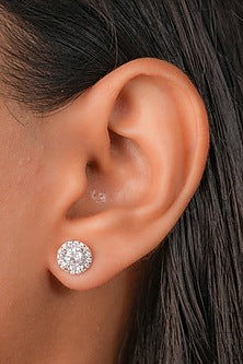 White Finish Zircon Stud Earrings In Sterling Silver