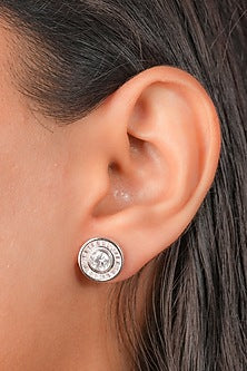 White Finish Zircon Stud Earrings In Sterling Silver