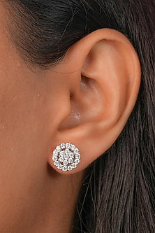 White Finish Zircon Stud Earrings In Sterling Silver