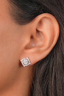 White Finish Zircon Stud Earrings In Sterling Silver