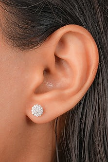 White Finish Zircon Mini Stud Earrings In Sterling Silver