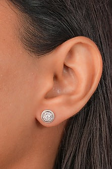 White Finish Zircon Stud Earrings In Sterling Silver
