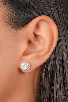 White Finish Zircon Floral Stud Earrings In Sterling Silver