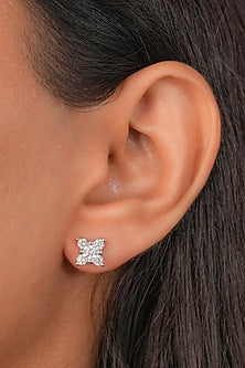 White Finish Zircon Stud Earrings In Sterling Silver