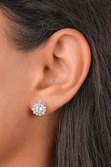 White Finish Zircon Stud Earrings In Sterling Silver