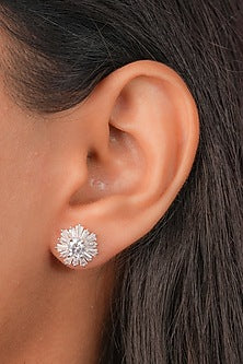 White Finish Zircon Stud Earrings In Sterling Silver