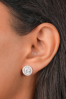White Finish Zircon Stud Earrings In Sterling Silver