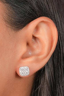 White Finish Zircon Stud Earrings In Sterling Silver