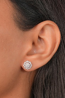 White Finish Zircon Stud Earrings In Sterling Silver