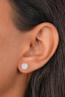 White Finish Zircon Stud Earrings In Sterling Silver