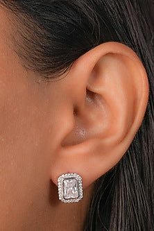 White Finish Zircon Stud Earrings In Sterling Silver