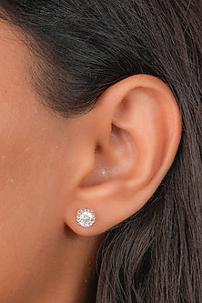 White Finish Zircon Stud Earrings In Sterling Silver