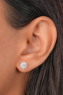 White Finish Zircon Stud Earrings In Sterling Silver