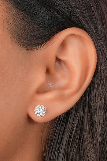 White Finish Zircon Stud Earrings In Sterling Silver