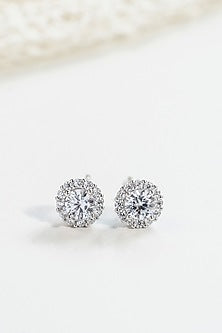 White Finish Zircon Stud Earrings In Sterling Silver