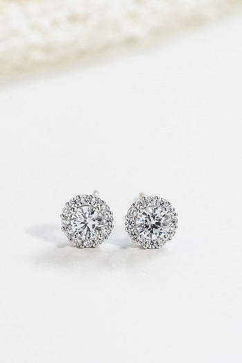 White Finish Zircon Stud Earrings In Sterling Silver