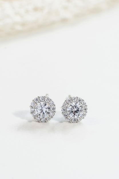 White Finish Zircon Stud Earrings In Sterling Silver