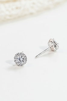 White Finish Zircon Stud Earrings In Sterling Silver