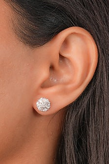 White Finish Zircon Stud Earrings In Sterling Silver