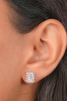 White Finish Zircon Stud Earrings In Sterling Silver
