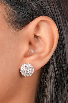 White Finish Zircon Stud Earrings In Sterling Silver