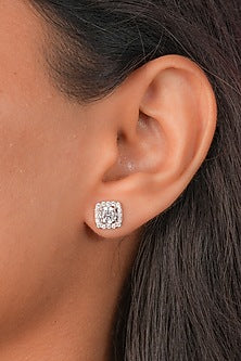 White Finish Zircon Stud Earrings In Sterling Silver