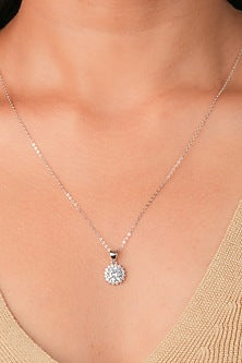 White Finish Zircon Floral Pendant Necklace In Sterling Silver