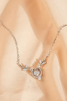White Finish Zircon Deer Pendant Necklace In Sterling Silver