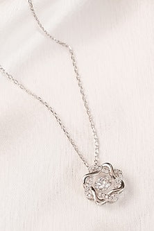 White Finish Zircon Knotted Pendant Necklace In Sterling Silver