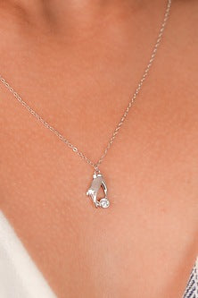 White Finish Zircon Masterpiece Hand Pendant Necklace In Sterling Silver