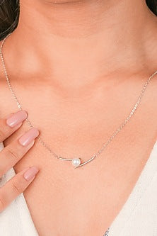 White Finish Pearl Pendant Necklace In Sterling Silver