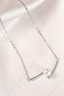 White Finish Pearl Pendant Necklace In Sterling Silver