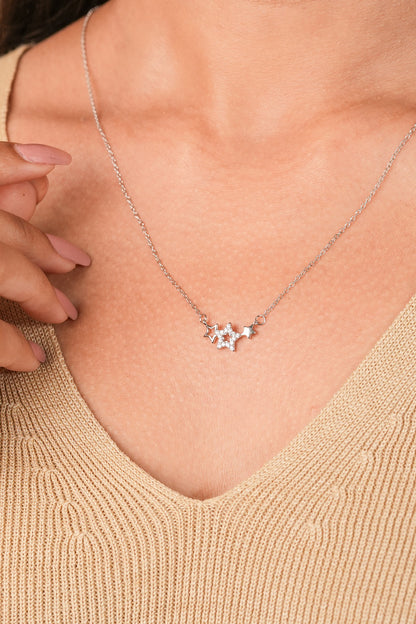 White Finish Zircon Star Pendant Necklace In Sterling Silver