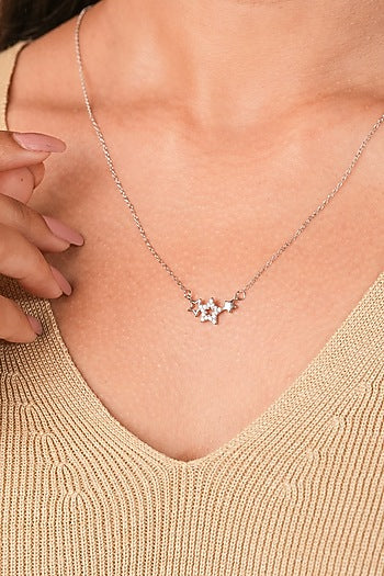 White Finish Zircon Star Pendant Necklace In Sterling Silver